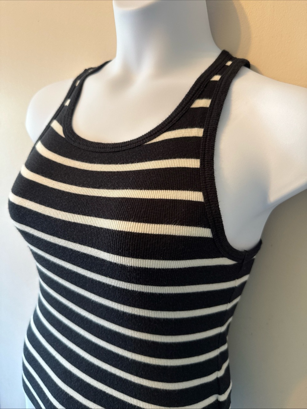 J.Crew | White And Black Striped Ribbed Tank Top Cotton Blend Soft Cotton Blend - Picture 2 of 8